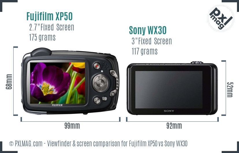 Fujifilm XP50 vs Sony WX30 Screen and Viewfinder comparison