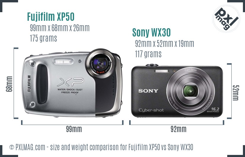 Fujifilm XP50 vs Sony WX30 size comparison