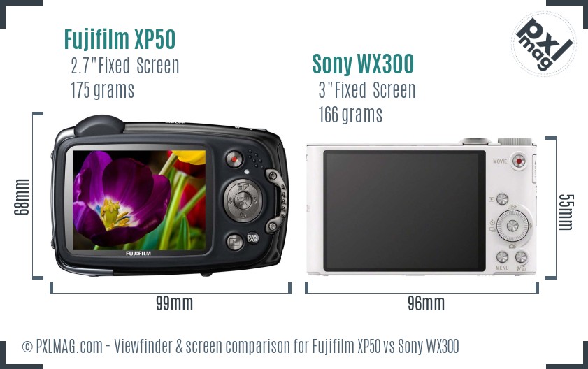 Fujifilm XP50 vs Sony WX300 Screen and Viewfinder comparison