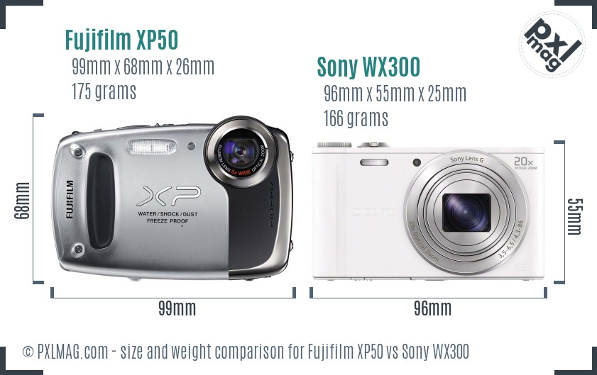 Fujifilm XP50 vs Sony WX300 size comparison