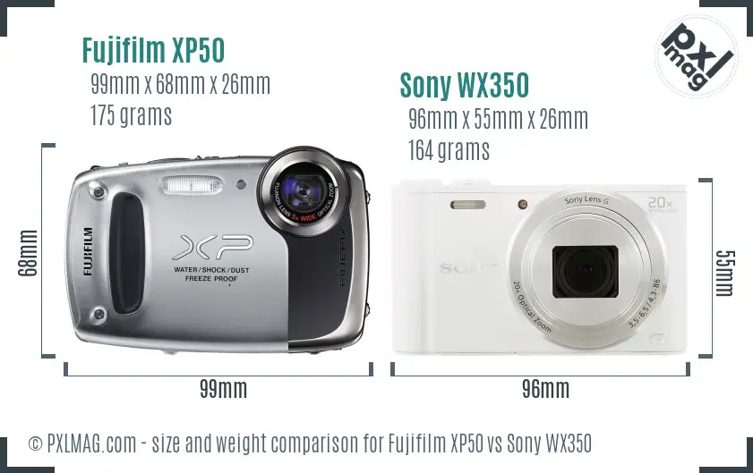 Fujifilm XP50 vs Sony WX350 size comparison Fujifilm XP50 vs Sony WX350 size comparison