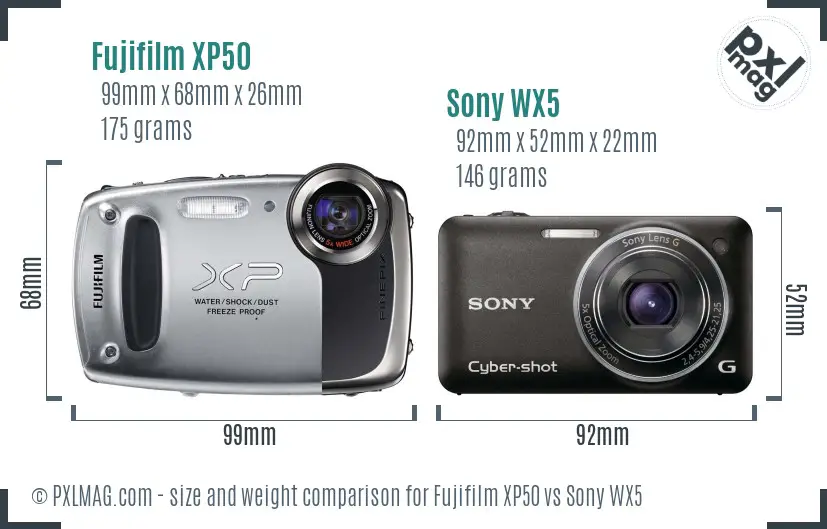 Fujifilm XP50 vs Sony WX5 size comparison Fujifilm XP50 vs Sony WX5 size comparison
