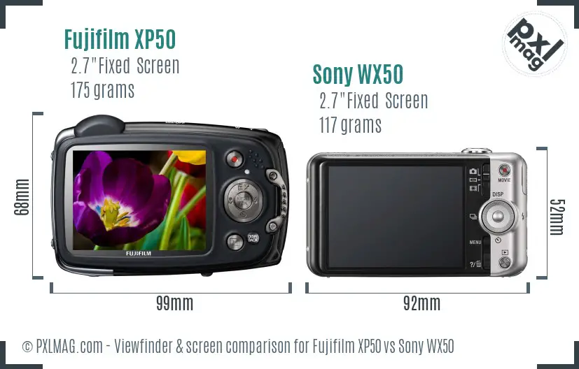 Fujifilm XP50 vs Sony WX50 Screen and Viewfinder comparison