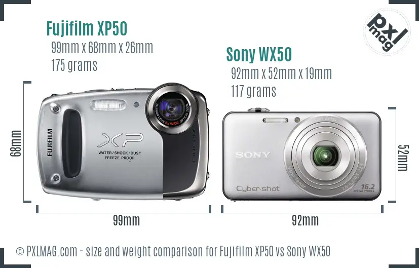 Fujifilm XP50 vs Sony WX50 size comparison