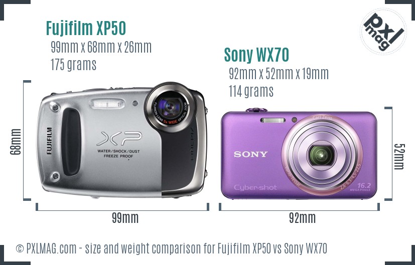Fujifilm XP50 vs Sony WX70 size comparison Fujifilm XP50 vs Sony WX70 size comparison