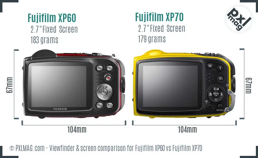 Fujifilm XP60 vs Fujifilm XP70 Screen and Viewfinder comparison
