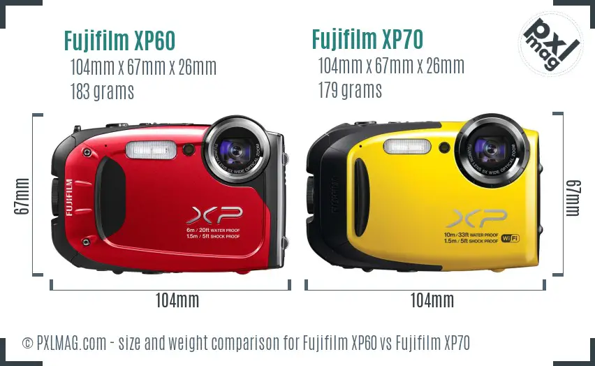 Fujifilm XP60 vs Fujifilm XP70 size comparison