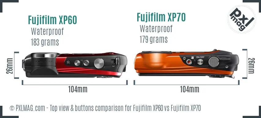 Fujifilm XP60 vs Fujifilm XP70 top view buttons comparison