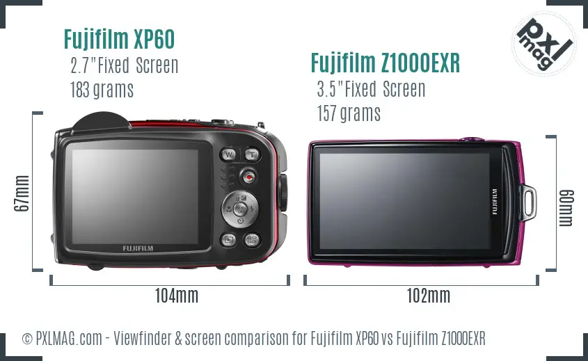 Fujifilm XP60 vs Fujifilm Z1000EXR Screen and Viewfinder comparison