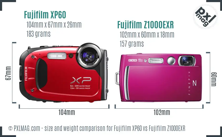 Fujifilm XP60 vs Fujifilm Z1000EXR size comparison