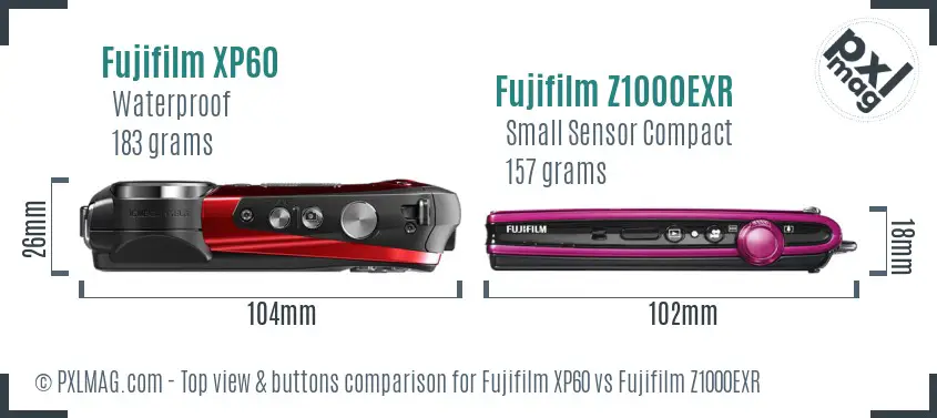 Fujifilm XP60 vs Fujifilm Z1000EXR top view buttons comparison