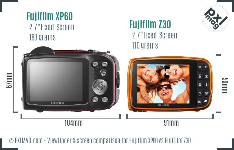 Fujifilm XP60 vs Fujifilm Z30 Screen and Viewfinder comparison