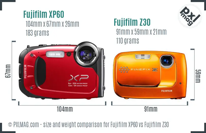 Fujifilm XP60 vs Fujifilm Z30 size comparison
