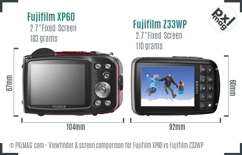 Fujifilm XP60 vs Fujifilm Z33WP Screen and Viewfinder comparison