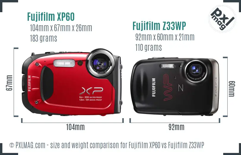 Fujifilm XP60 vs Fujifilm Z33WP size comparison