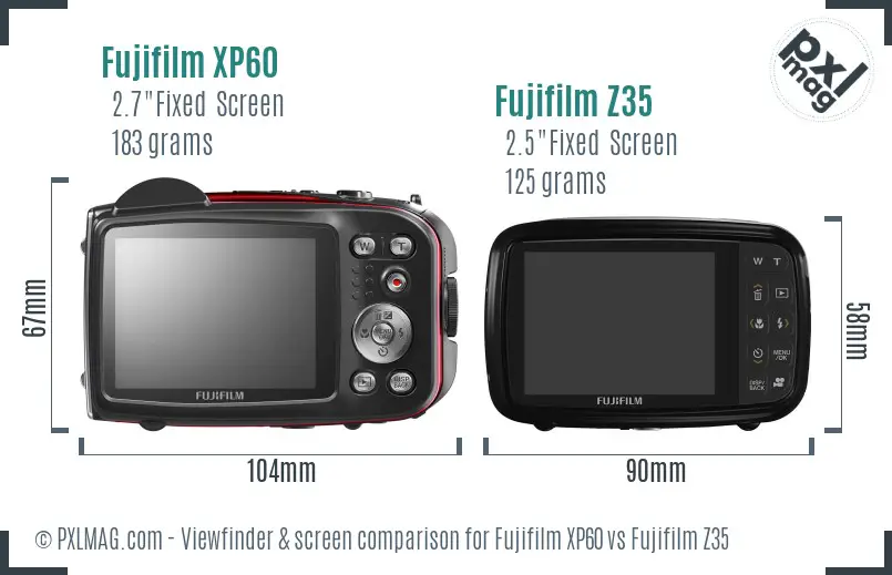 Fujifilm XP60 vs Fujifilm Z35 Screen and Viewfinder comparison