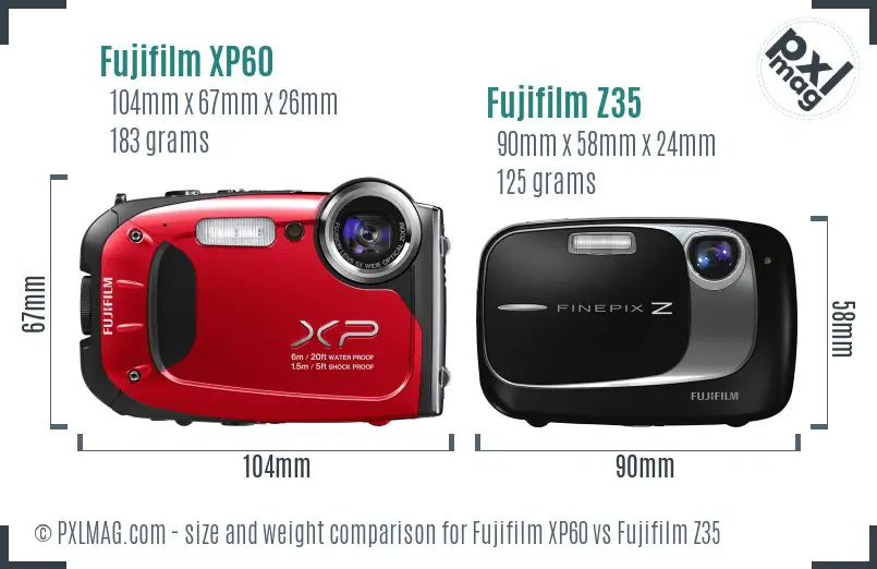 Fujifilm XP60 vs Fujifilm Z35 size comparison