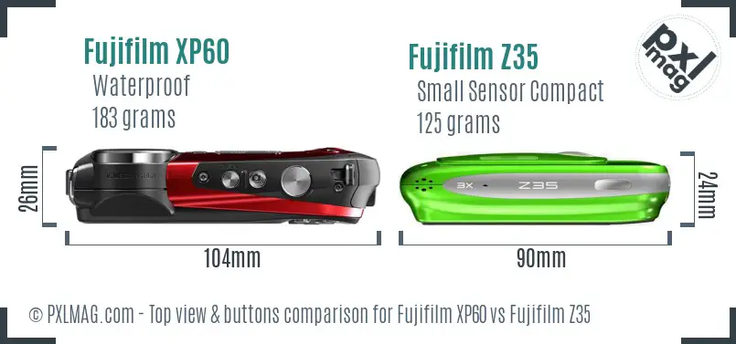 Fujifilm XP60 vs Fujifilm Z35 top view buttons comparison