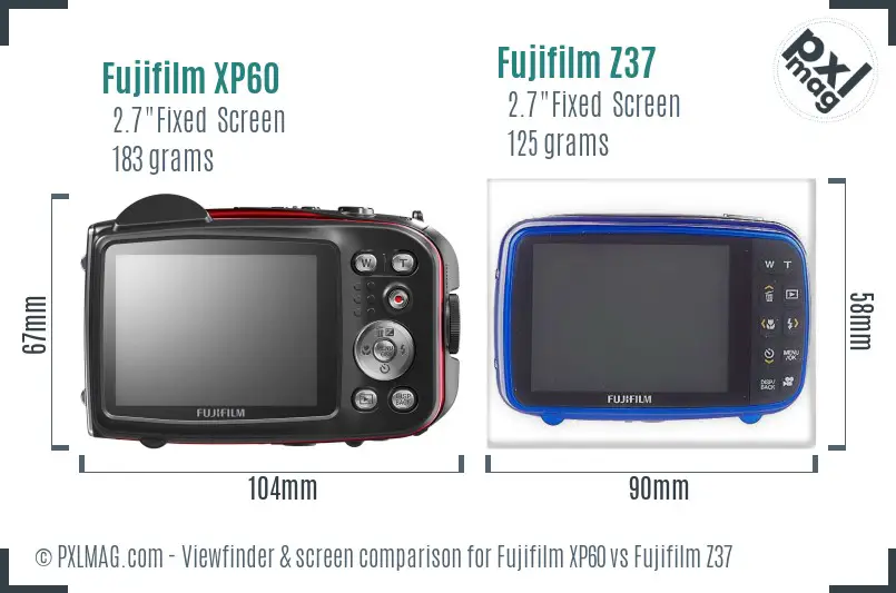 Fujifilm XP60 vs Fujifilm Z37 Screen and Viewfinder comparison