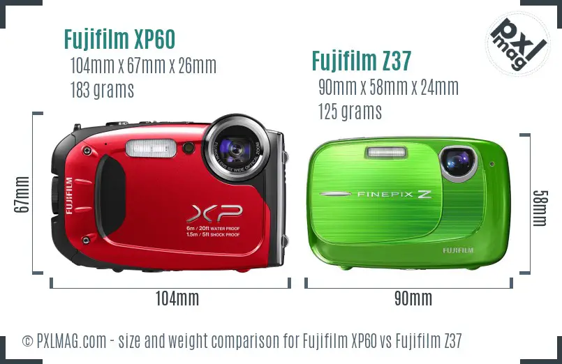 Fujifilm XP60 vs Fujifilm Z37 size comparison