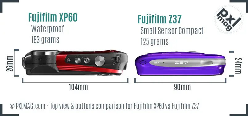 Fujifilm XP60 vs Fujifilm Z37 top view buttons comparison