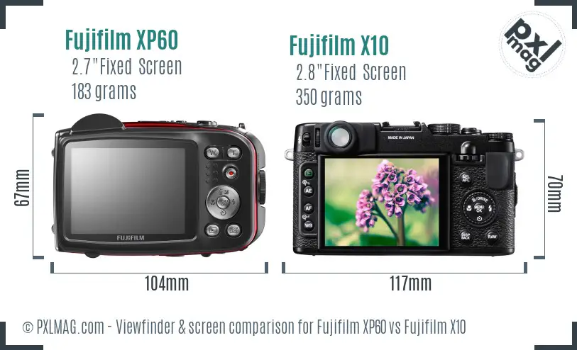 Fujifilm XP60 vs Fujifilm X10 Screen and Viewfinder comparison