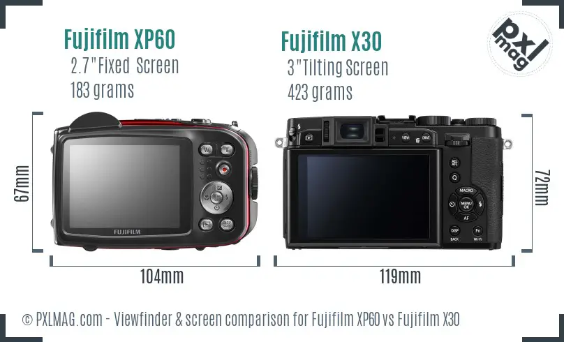 Fujifilm XP60 vs Fujifilm X30 Screen and Viewfinder comparison