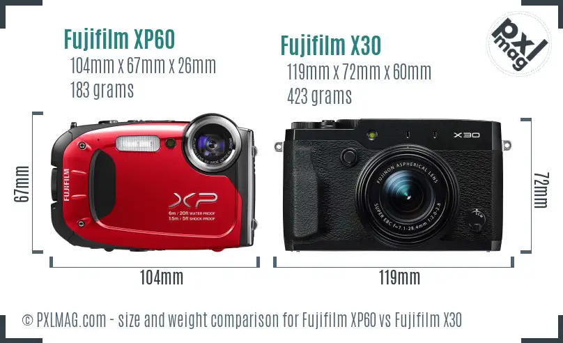 Fujifilm XP60 vs Fujifilm X30 size comparison