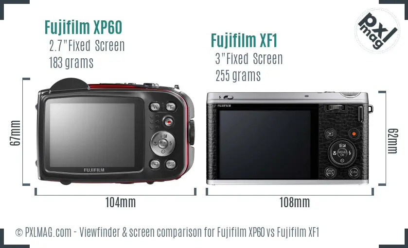 Fujifilm XP60 vs Fujifilm XF1 Screen and Viewfinder comparison