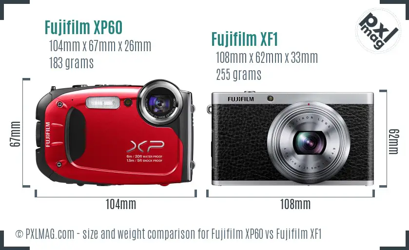 Fujifilm XP60 vs Fujifilm XF1 size comparison