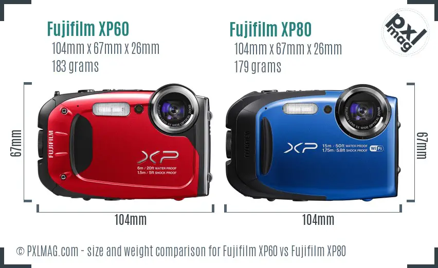 Fujifilm XP60 vs Fujifilm XP80 size comparison