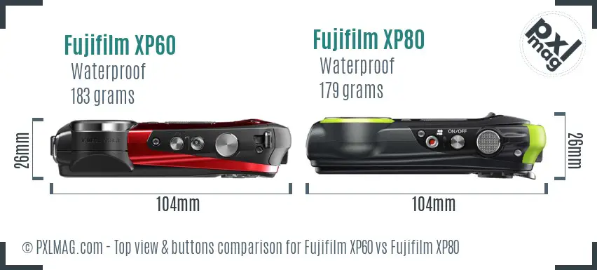 Fujifilm XP60 vs Fujifilm XP80 top view buttons comparison
