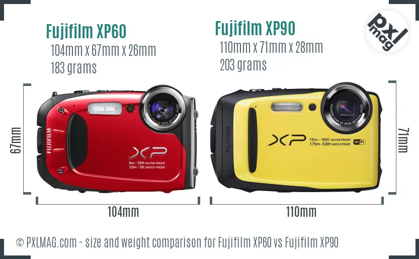 Fujifilm XP60 vs Fujifilm XP90 size comparison