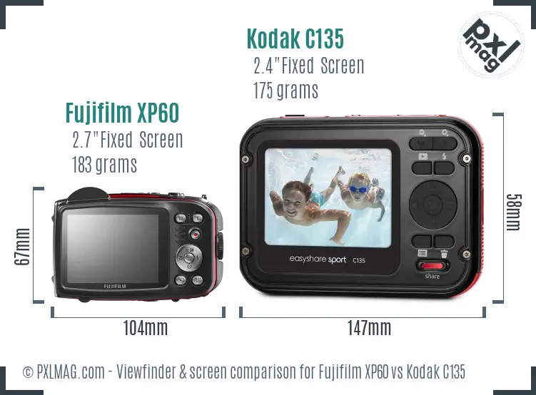 Fujifilm XP60 vs Kodak C135 Screen and Viewfinder comparison Fujifilm XP60 vs Kodak C135 Screen and Viewfinder comparison