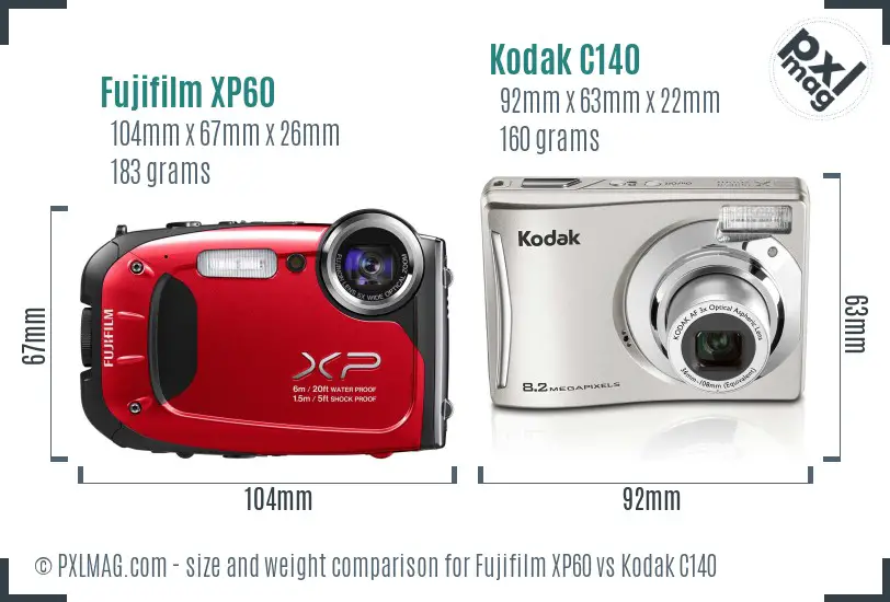 Fujifilm XP60 vs Kodak C140 size comparison