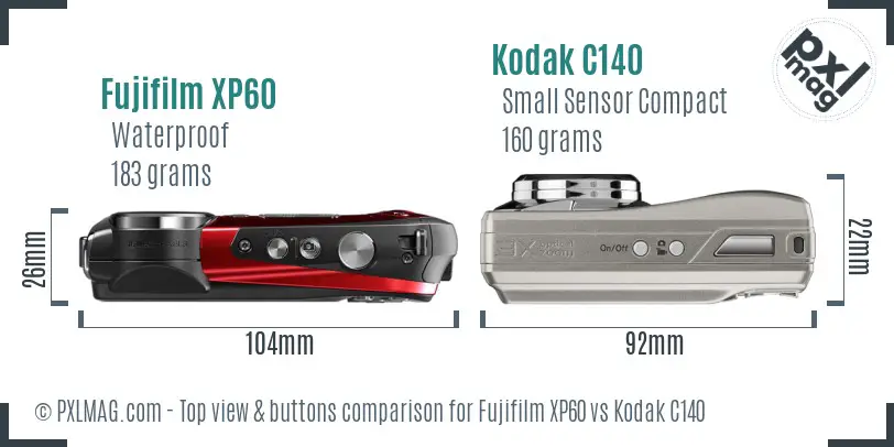 Fujifilm XP60 vs Kodak C140 top view buttons comparison