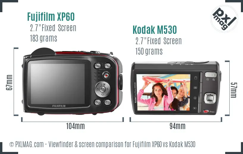 Fujifilm XP60 vs Kodak M530 Screen and Viewfinder comparison