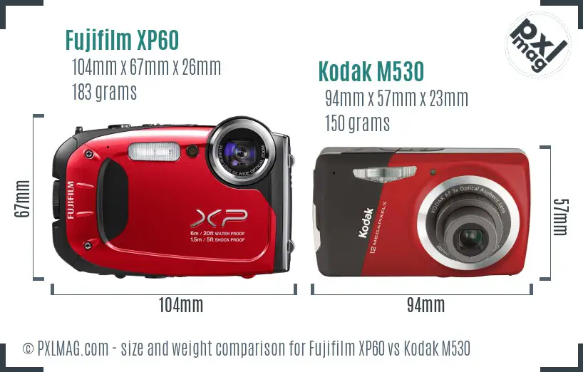 Fujifilm XP60 vs Kodak M530 size comparison