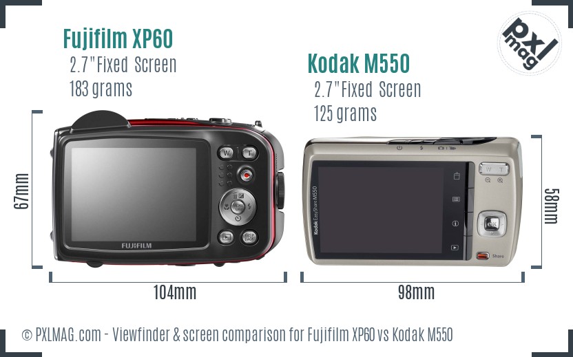 Fujifilm XP60 vs Kodak M550 Screen and Viewfinder comparison