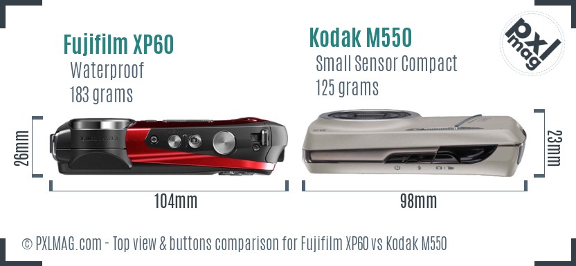 Fujifilm XP60 vs Kodak M550 top view buttons comparison