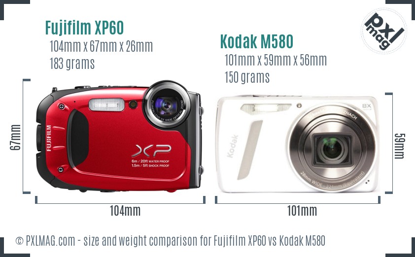 Fujifilm XP60 vs Kodak M580 size comparison