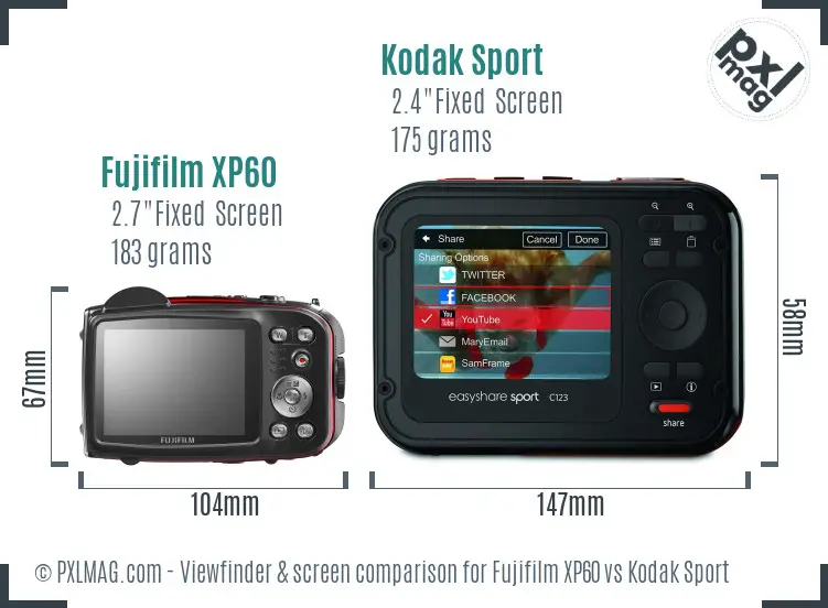 Fujifilm XP60 vs Kodak Sport Screen and Viewfinder comparison