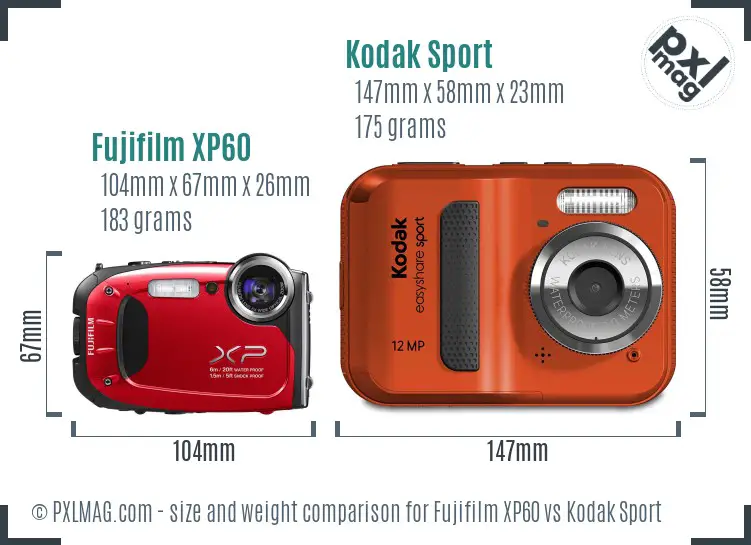 Fujifilm XP60 vs Kodak Sport size comparison
