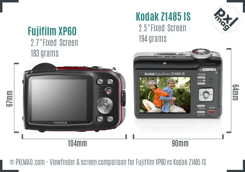 Fujifilm XP60 vs Kodak Z1485 IS Screen and Viewfinder comparison