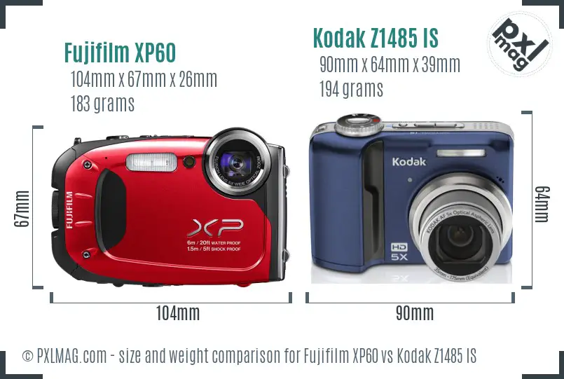 Fujifilm XP60 vs Kodak Z1485 IS size comparison