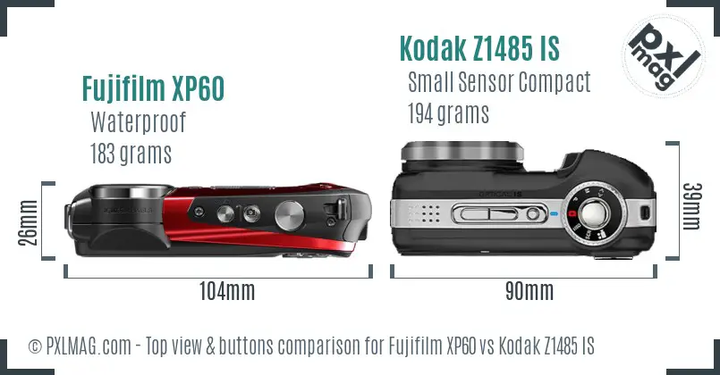 Fujifilm XP60 vs Kodak Z1485 IS top view buttons comparison