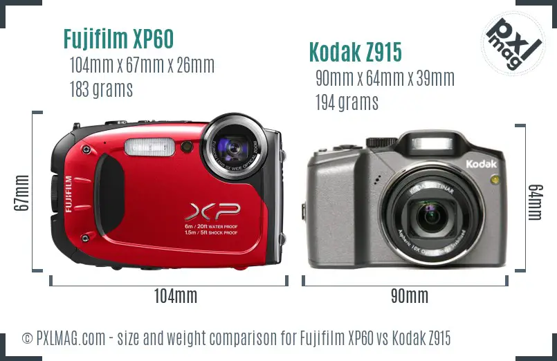 Fujifilm XP60 vs Kodak Z915 size comparison