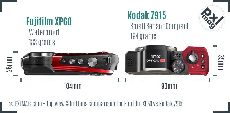 Fujifilm XP60 vs Kodak Z915 top view buttons comparison