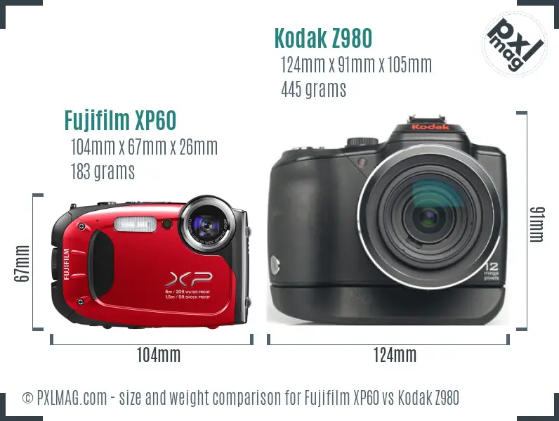 Fujifilm XP60 vs Kodak Z980 size comparison Fujifilm XP60 vs Kodak Z980 size comparison