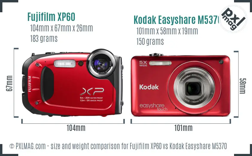 Fujifilm XP60 vs Kodak Easyshare M5370 size comparison